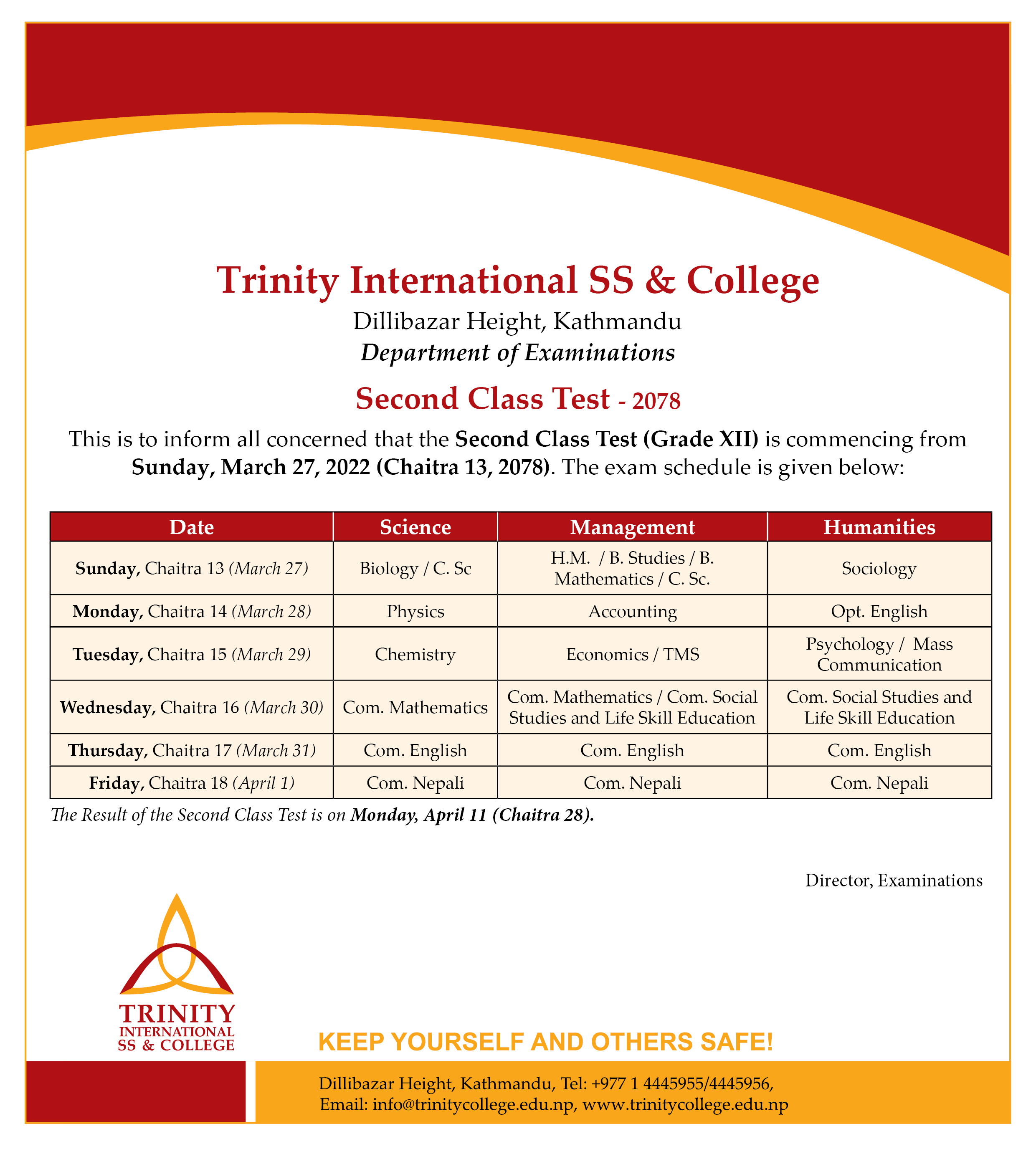 Second Class Test 2078 Grade XII